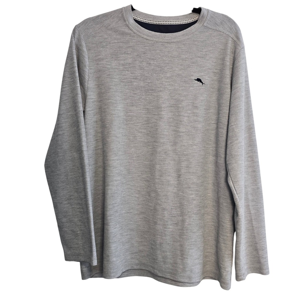 Tommy Bahama Mens Gray Waffle Knit Long Sleeve Marlin Logo Shirt Size M